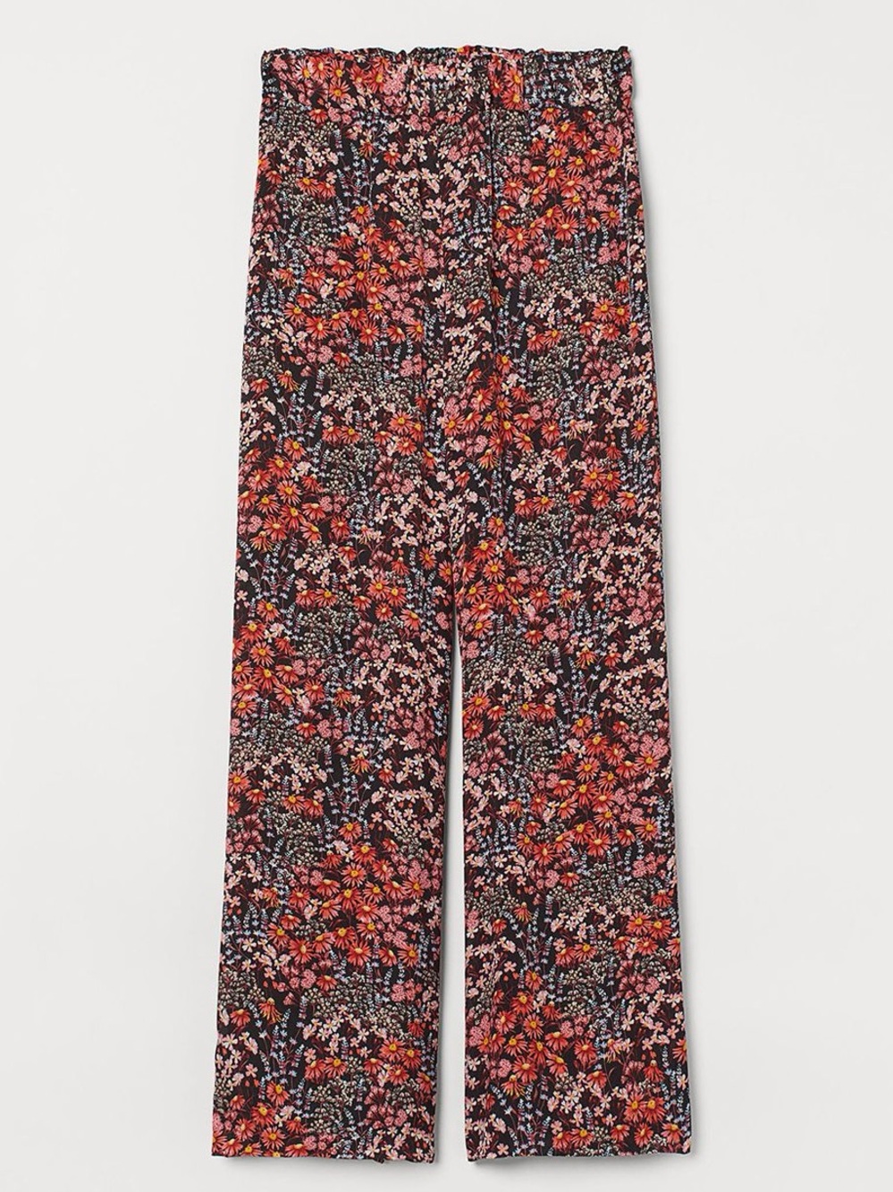 Floral Wide-Leg Pull-On Pants with Pockets